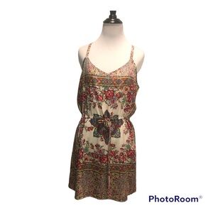 GLAM Bohemian multicolor Floral razor back tank slip dress - Size Medium